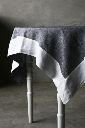 Sarah Graceフレンチリネンテーブルクロス メランジュxホワイト