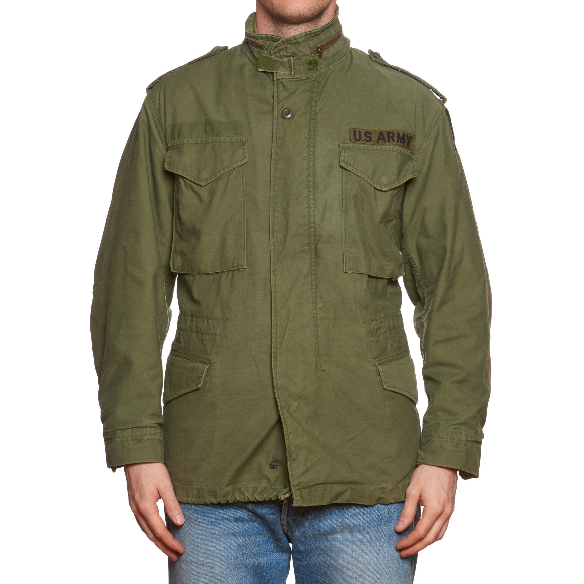 Vintage US Army M-65 Olive Cotton Military Field Jacket US M 1975 Patc