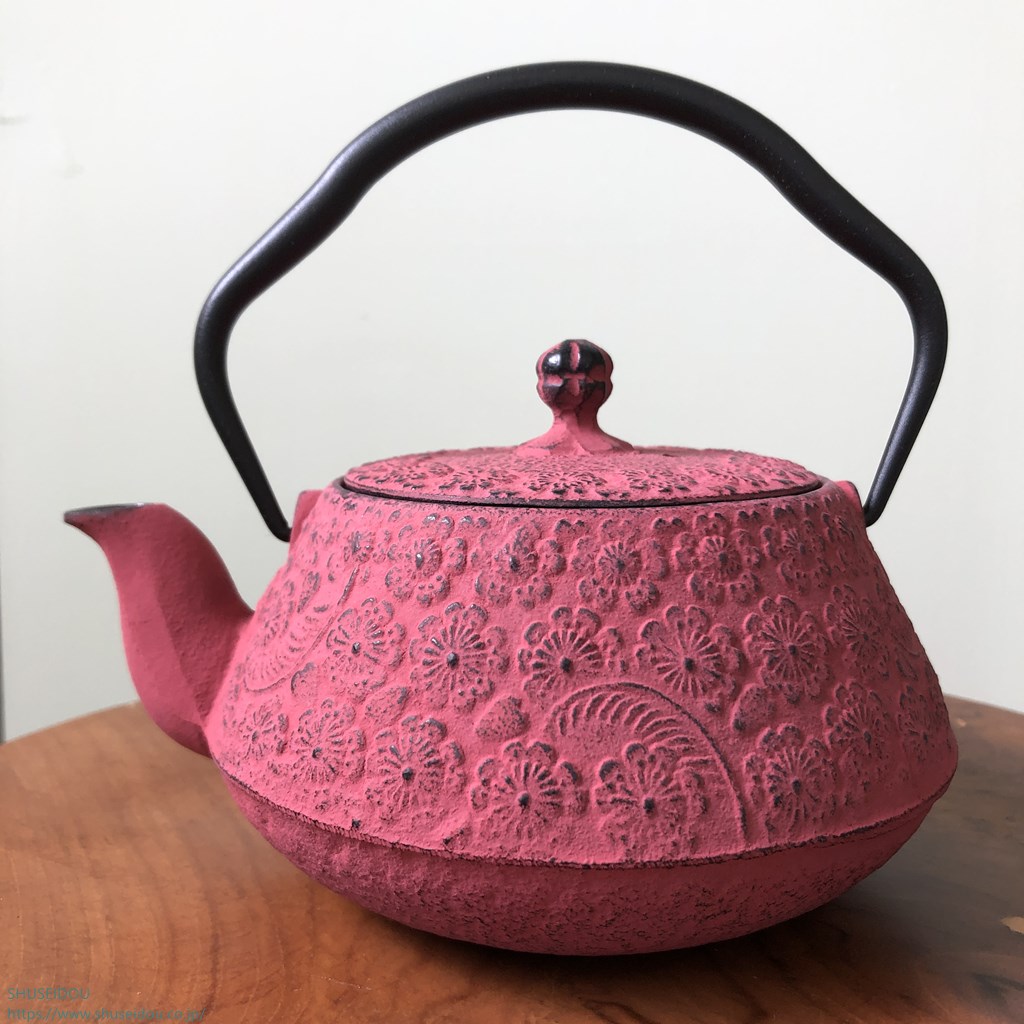 南部鉄器急須 腰張型桜ピンク