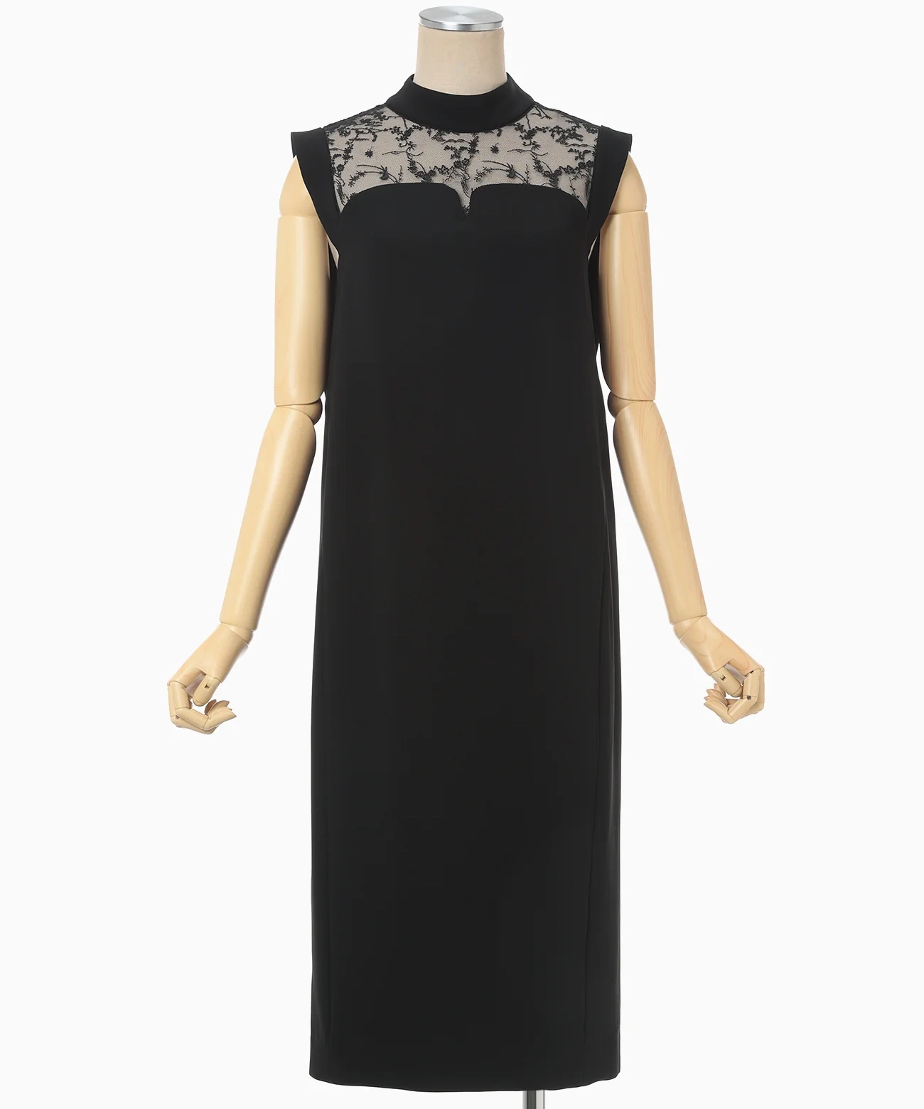 2サイズ】Acetate Polyester Floral Lace-Collar Sleeveless Dress