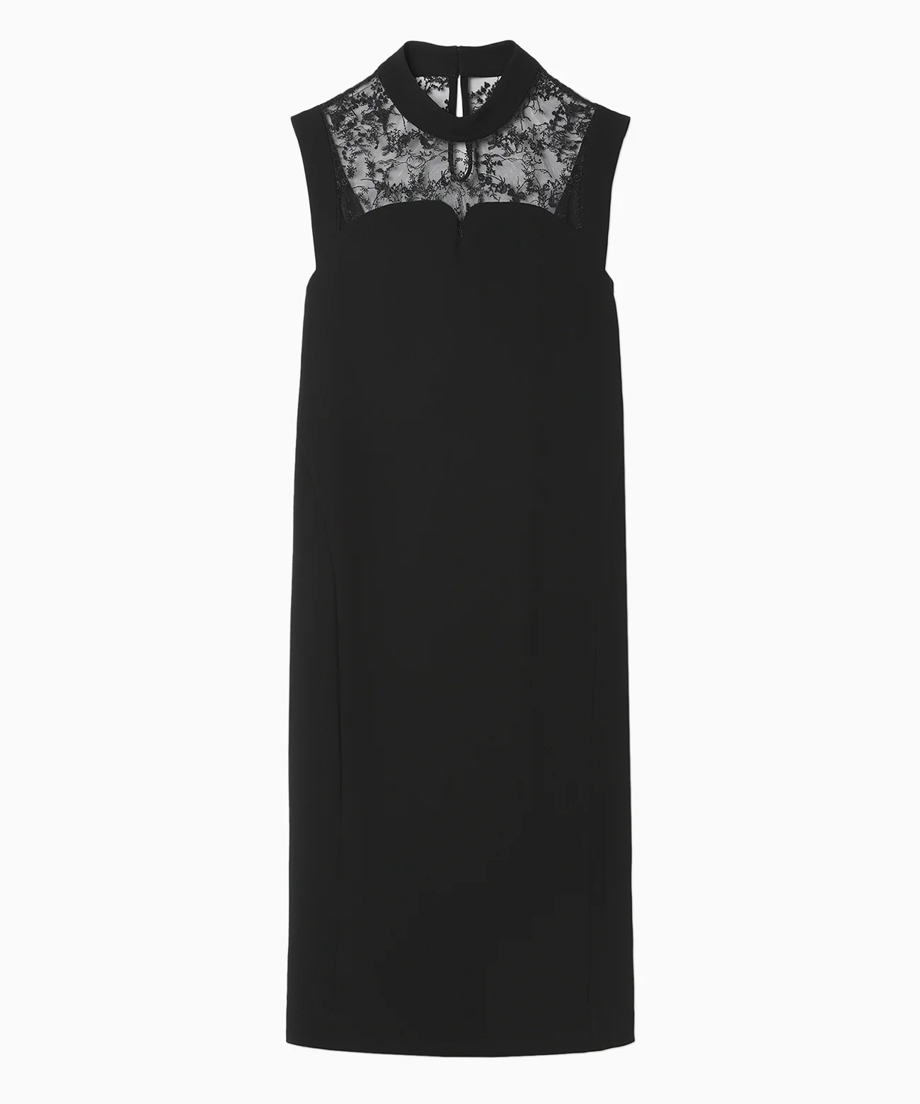 2サイズ】Acetate Polyester Floral Lace-Collar Sleeveless Dress