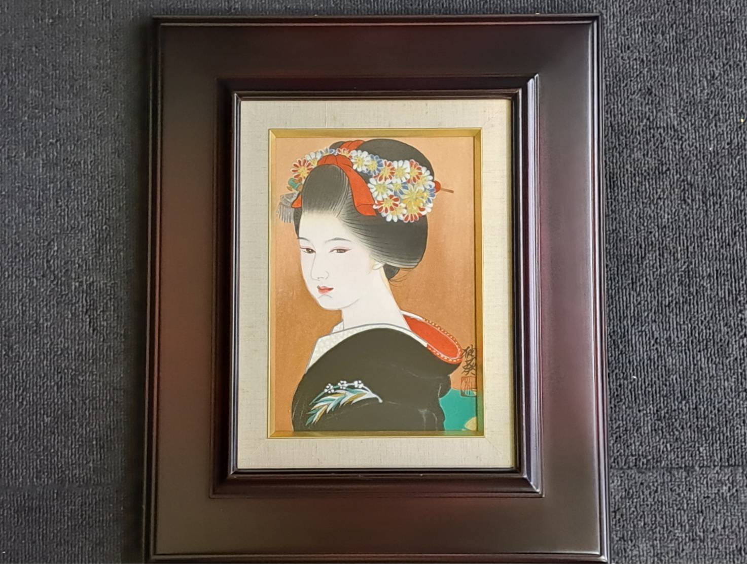 真作】伊東深水肉筆最高軸先美人画共箱本物保証塗り二重箱入