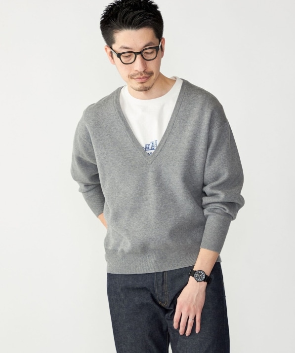 SHIPS: ダブルフェイス コットンカシミヤ Vネック 長袖 ニット｜ SHIPS