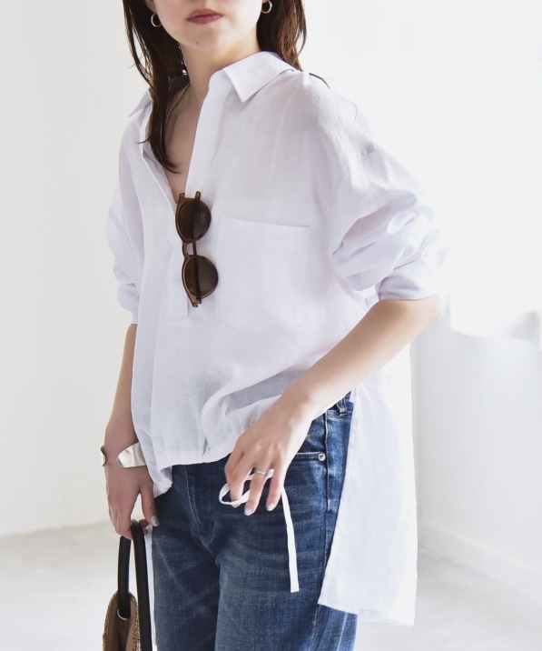 quaranciel:〈洗濯機可能〉リネン ミックス フロントギャザー