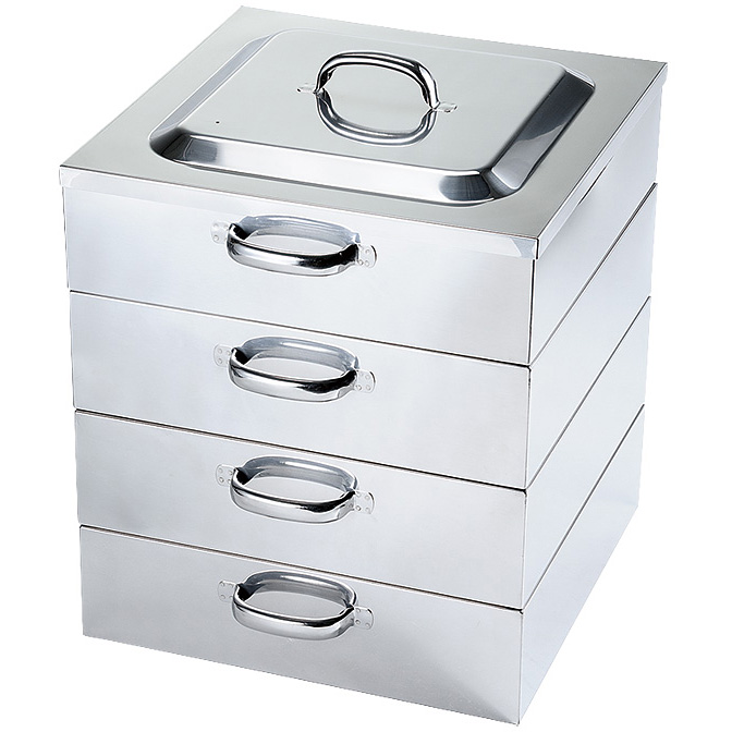 PE 18-8 ステンレス 業務用角蒸器 3段 39cm - 調理器具のSHOKUBI