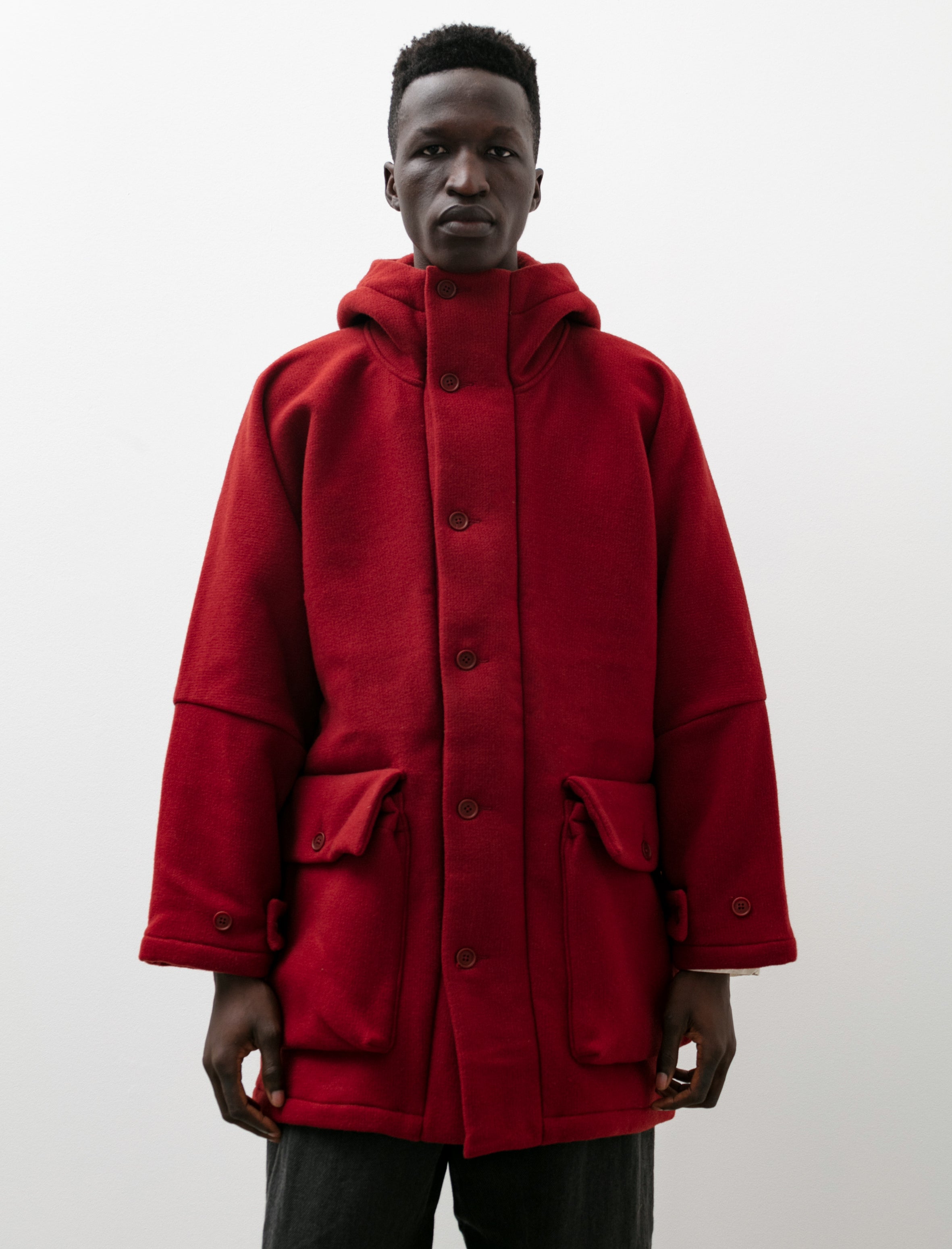Evan Kinori Hooded Coat Heavy Wool Duffle Red – Neighbour