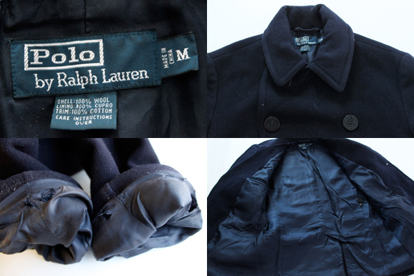 ポロ ラルフローレン 13スター 10ボタン ウール ピーコート 紺 M