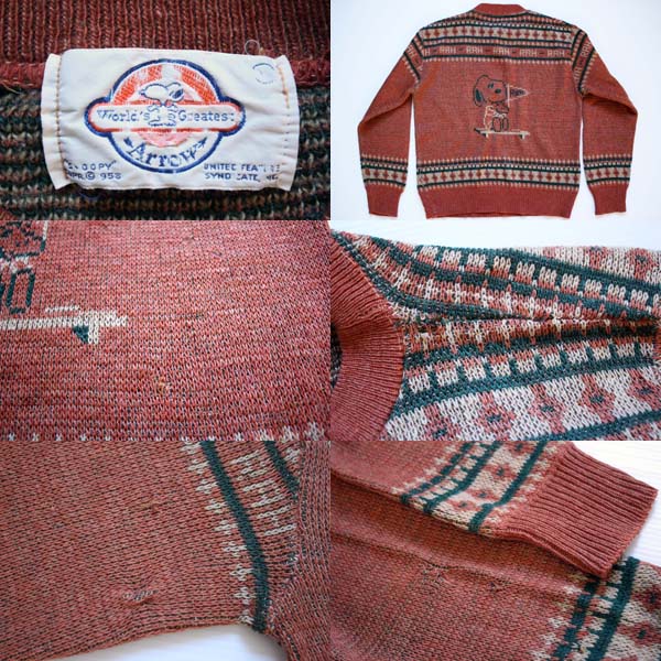 70s Arrow スヌーピー ウッドストック ジャガード アクリルニット