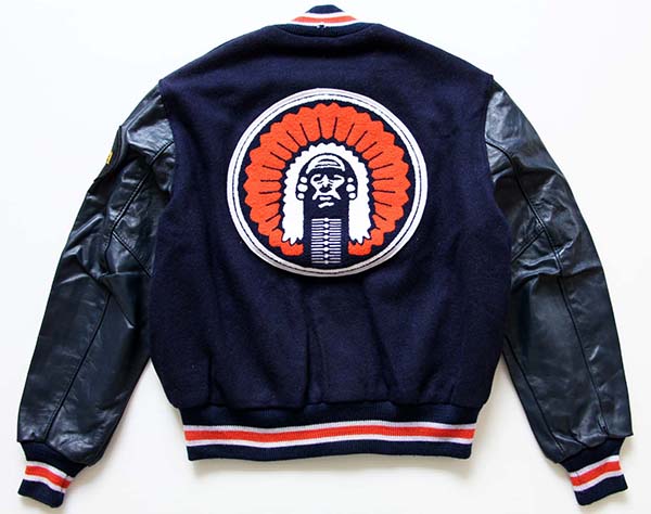 80s USA製 DeLONGデロング パッチ付き メルトン ウール 袖革スタジャン