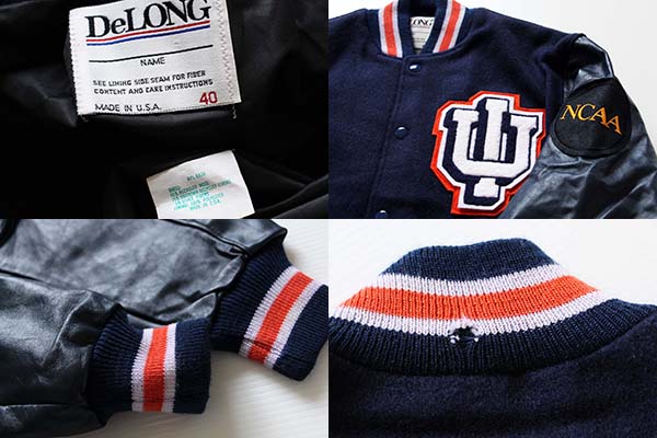 80s USA製 DeLONGデロング パッチ付き メルトン ウール 袖革スタジャン