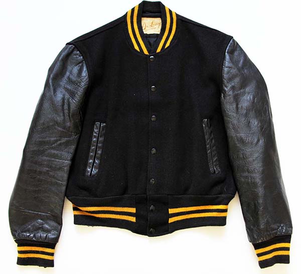 60s DeLongデロング メルトン ウール 袖革スタジャン 黒 M - Sixpacjoe