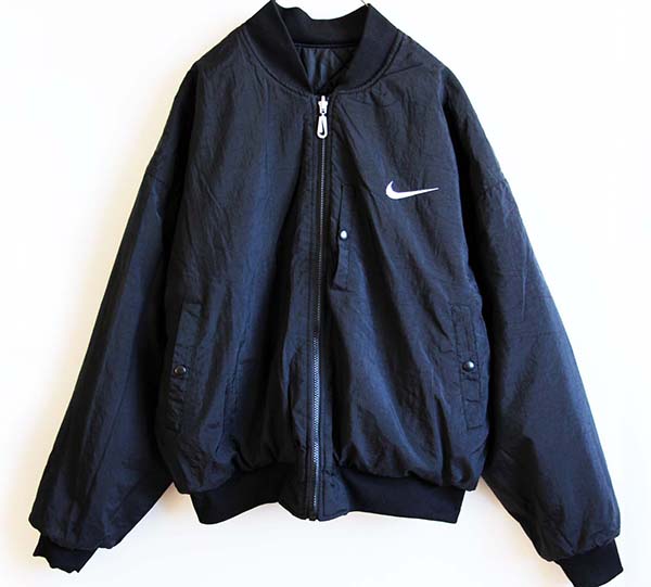 90s NIKEナイキ リバーシブル ナイロン キルティングジャケット 黒 M