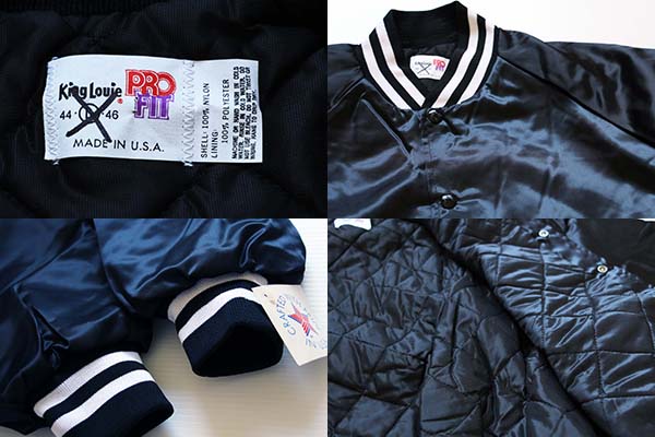 デッドストック☆80s USA製 King Louie ナイロンスタジャン 黒×白 L