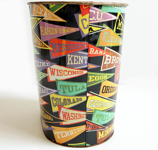 60s カレッジ ペナント トラッシュカン☆ゴミ箱☆ダストボックス