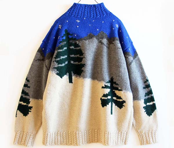 00s LAUREN ラルフローレン スキー柄 ウール ハンドニット セーター M