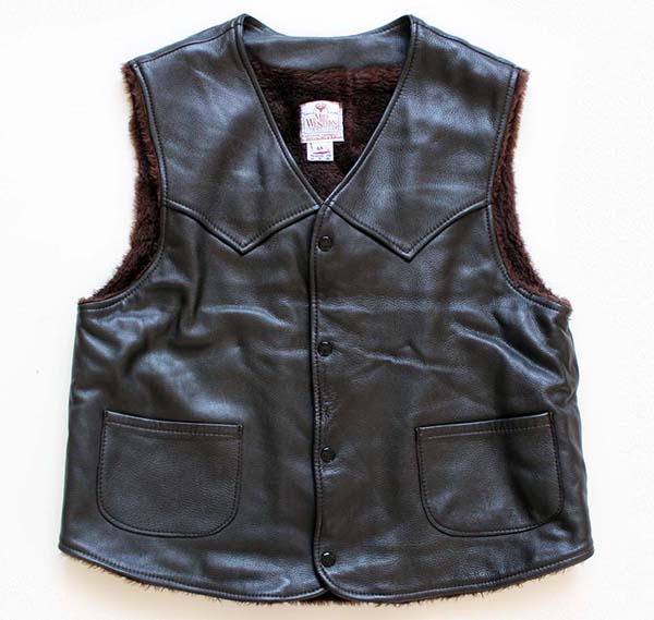 USA製 Mid Western ボアライナー ディアスキン レザーベスト 焦げ茶 44