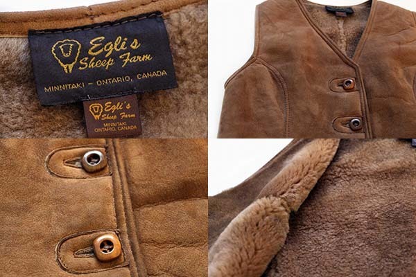 カナダ製 Egli's シープスキン リアル ムートンベスト グレーブラウン