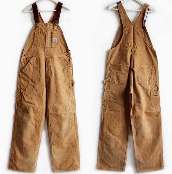 90s USA製 carharttカーハート ダック地 ダブルニー オーバーオール 茶