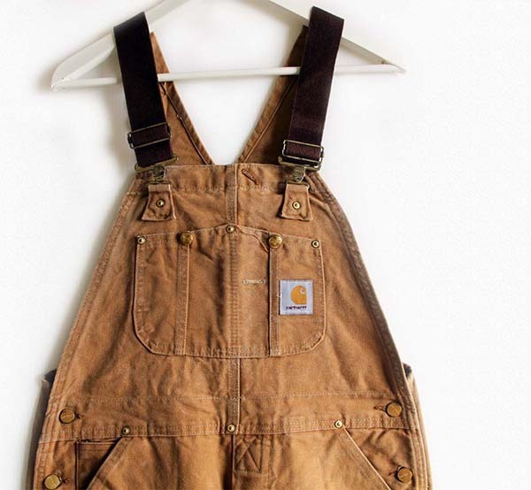 90s USA製 carharttカーハート ダック地 ダブルニー オーバーオール 茶