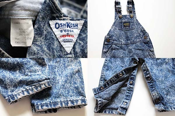 90s USA製 OSHKOSH B'GOSH ケミカルウォッシュ デニム オーバーオール