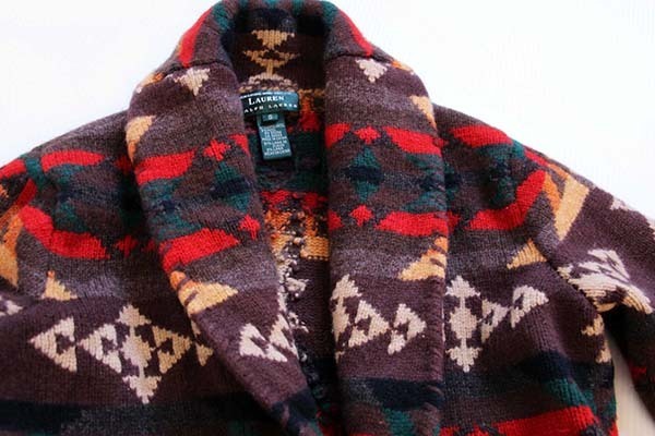 00s LAUREN ラルフローレン ネイティブ柄 ショールカラー コンチョ