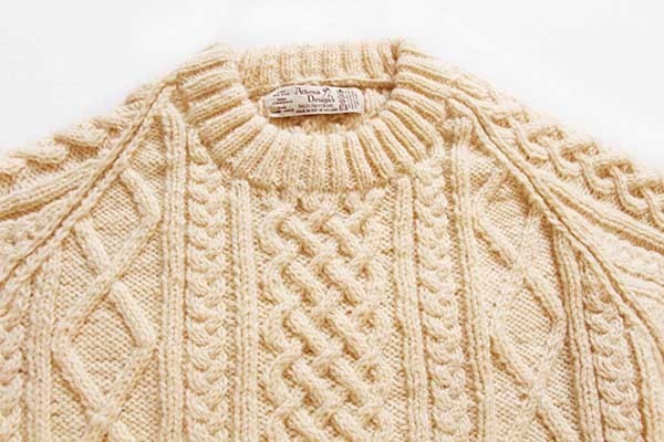 アイルランド製 Athena Designs ケーブル編み ウール ハンドニット