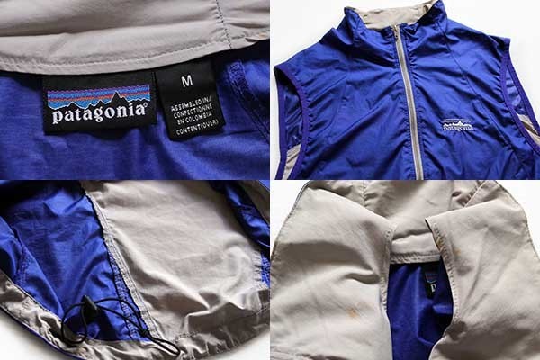 00s patagoniaパタゴニア ナイロンベスト 青×グレー M☆刺繍ロゴ