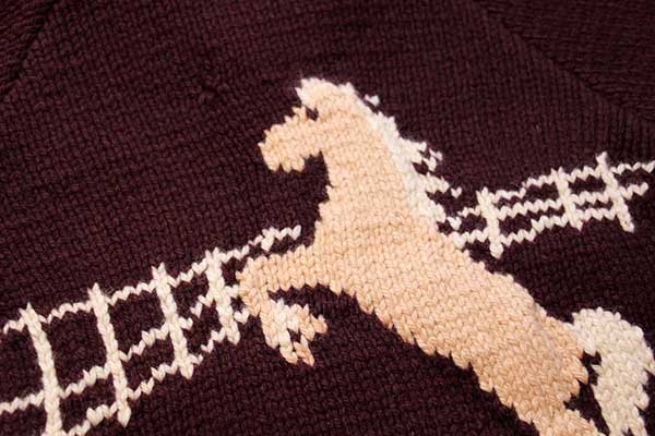 60s UNKNOWN 馬柄 ウール カウチンセーター 焦げ茶 - Sixpacjoe Web Shop