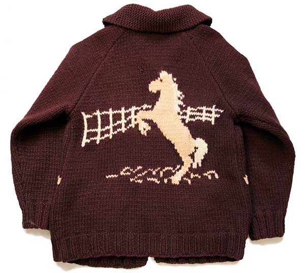 60s UNKNOWN 馬柄 ウール カウチンセーター 焦げ茶 - Sixpacjoe Web Shop