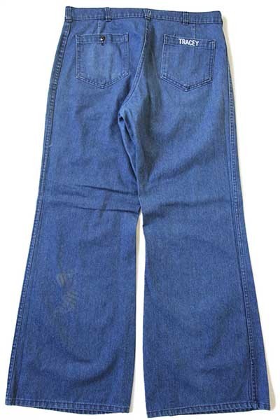 80s USA製 navdungaree ネーム刺繍 フレア デニム セーラーパンツ w36