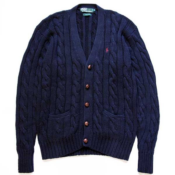 80s ポロ ラルフローレン ワンポイント ケーブル編み コットンニット