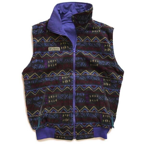 90s Columbiaコロンビア リバーシブル 総柄 フリース×ナイロン ベスト