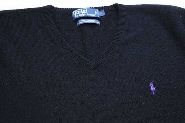 ポロ ラルフローレン ワンポイント Vネック ラムウールニット セーター