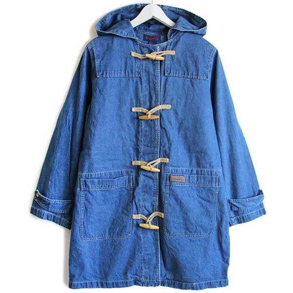 90s DENIM&Co. ラグ柄 フリースライナー付き デニム ダッフルコート L