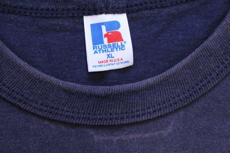 80s USA製 RUSSELLラッセル MICHIGAN コットンTシャツ ナス紺 フェード