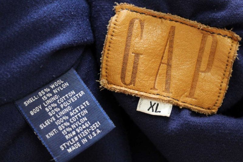 80s USA製 GAPギャップ 刺繍入り フード付き メルトン ウール 袖革