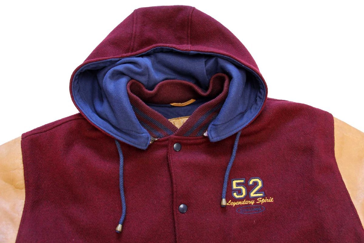 80s USA製 GAPギャップ 刺繍入り フード付き メルトン ウール 袖革