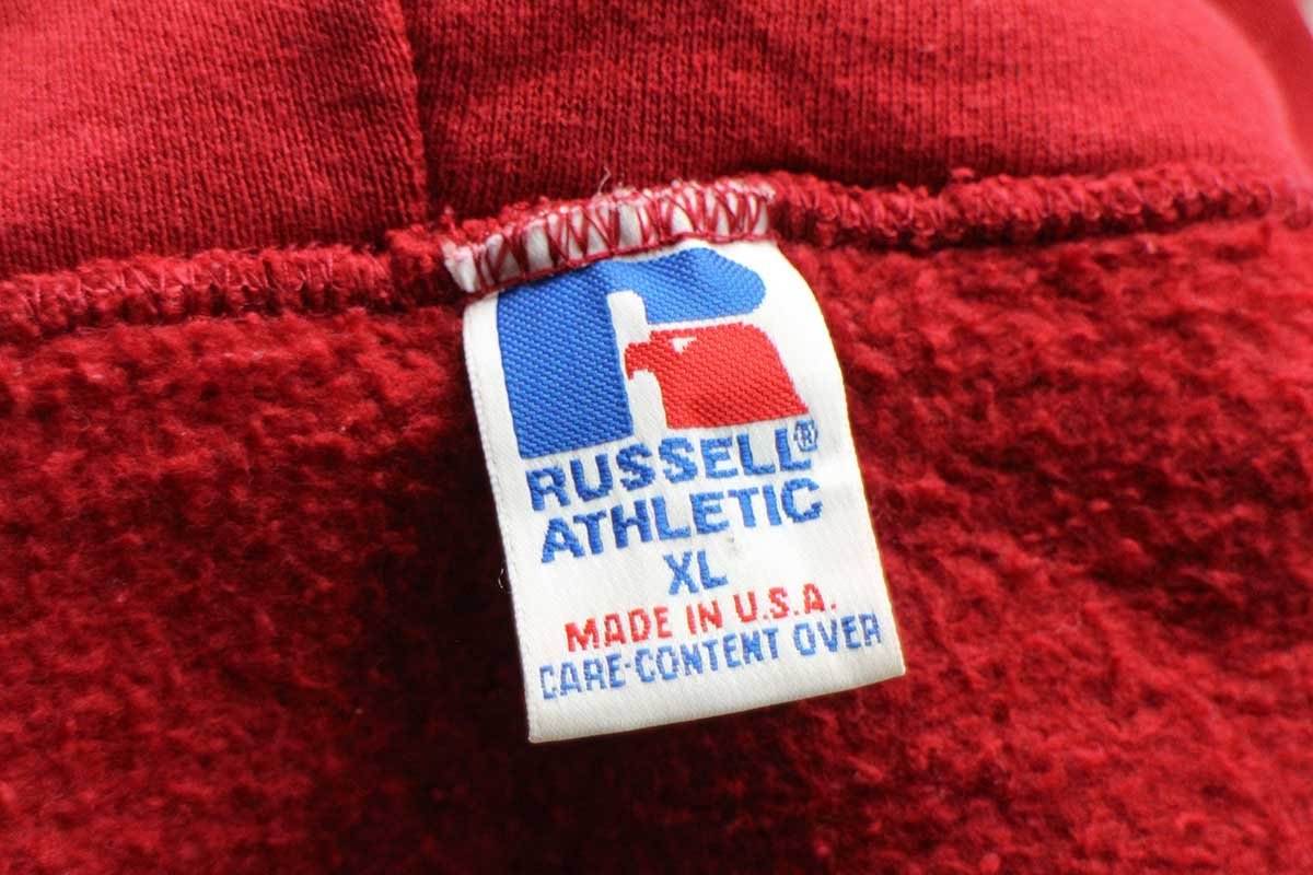 90s USA製 RUSSELLラッセル 無地 スウェット ジップパーカー 濃赤 XL