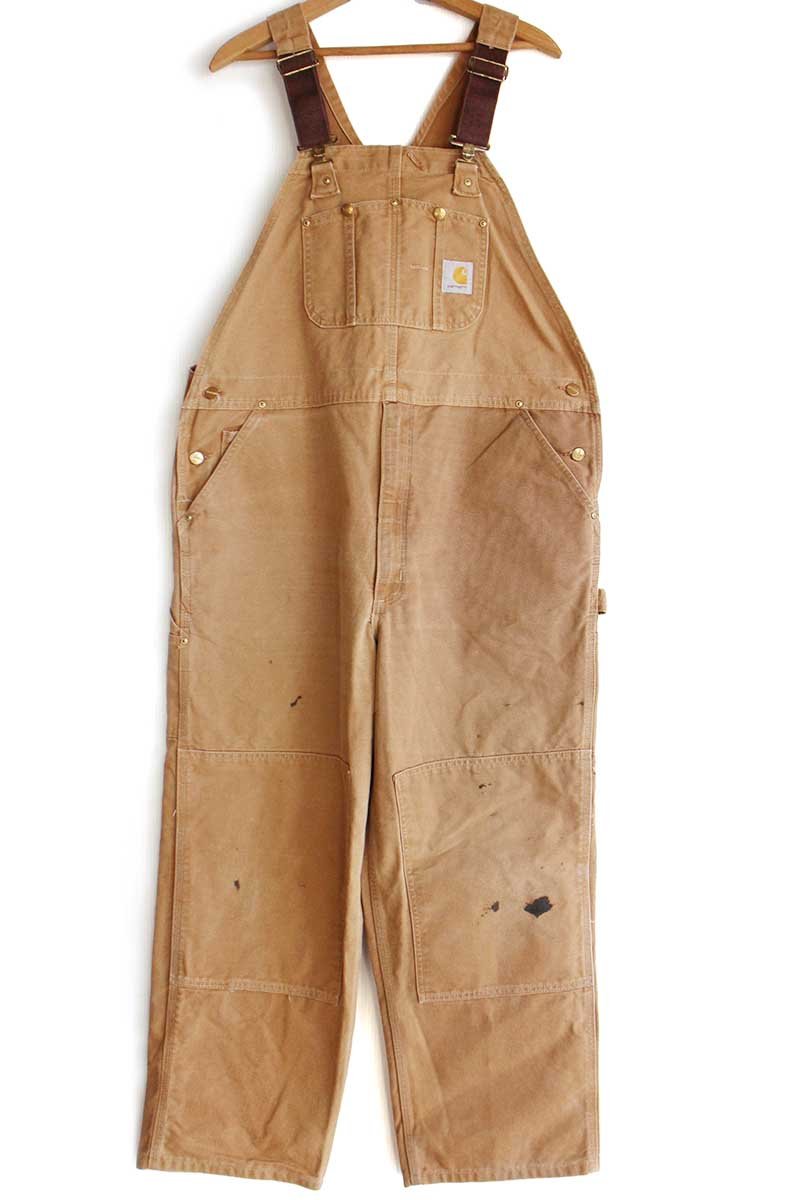 USA製 carharttカーハート ダブルニー ダック地 オーバーオール 茶 W44