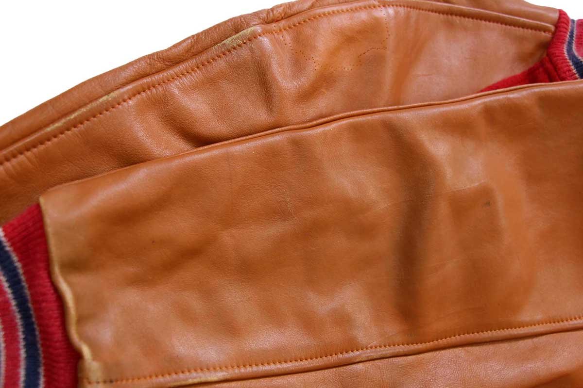 70s USA製 Hatchers レタードパッチ付き メルトン ウール 袖革