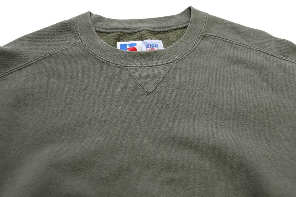 90s USA製 RUSSELLラッセル 無地 前V スウェット 薄緑 M☆ブランク