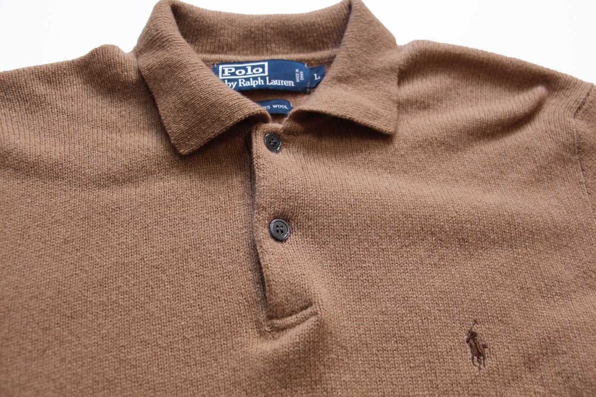 00s ポロ ラルフローレン ワンポイント ラムウールニット ポロシャツ