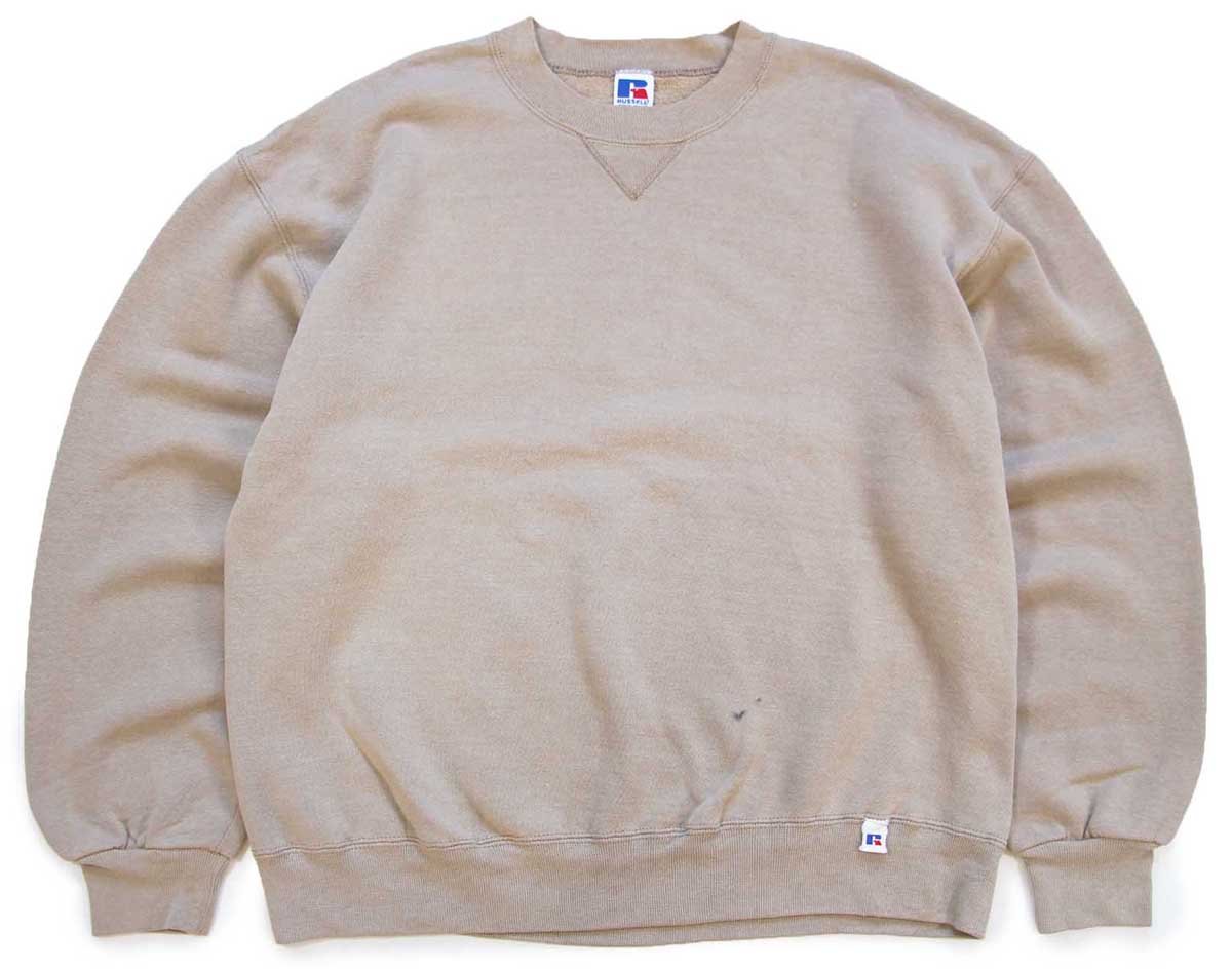 90s USA製 RUSSELLラッセル 無地 前V スウェット ブラウンベージュ L