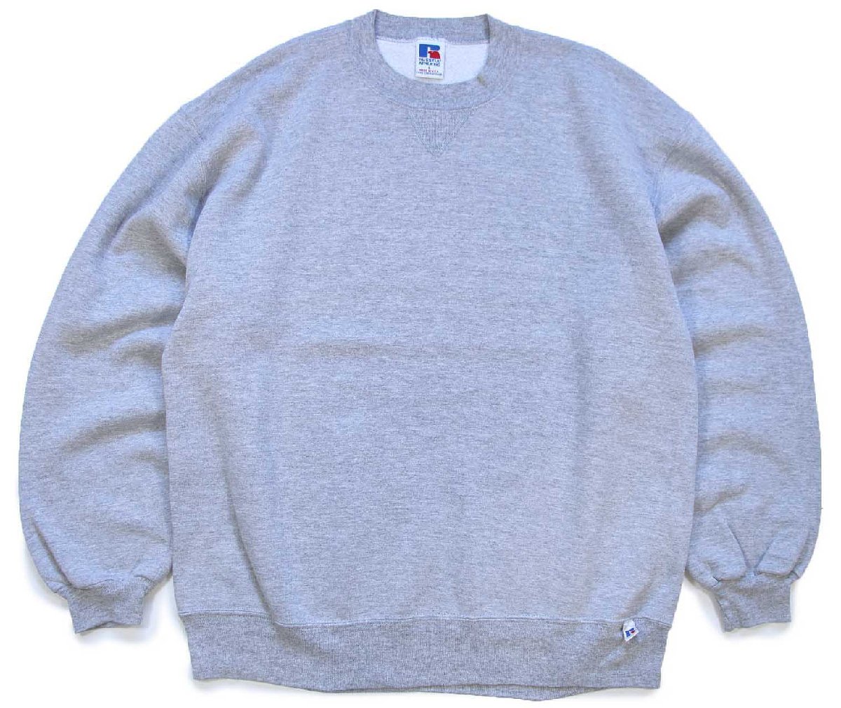 90s USA製 RUSSELLラッセル 無地 前V スウェット 杢グレー L☆ブランク