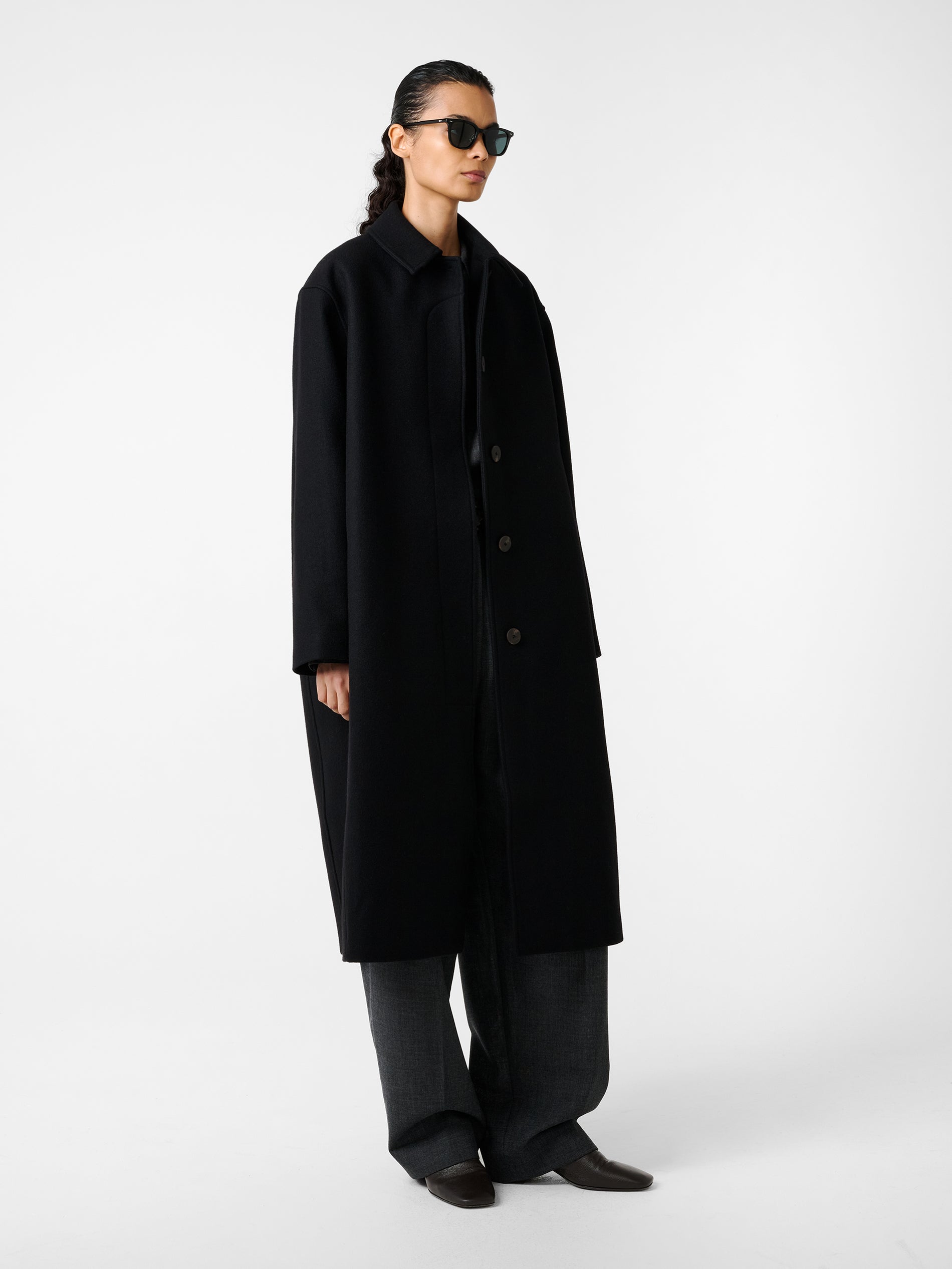 Ria Coat in Black | Tailored Wool Overcoat | Studio Nicholson