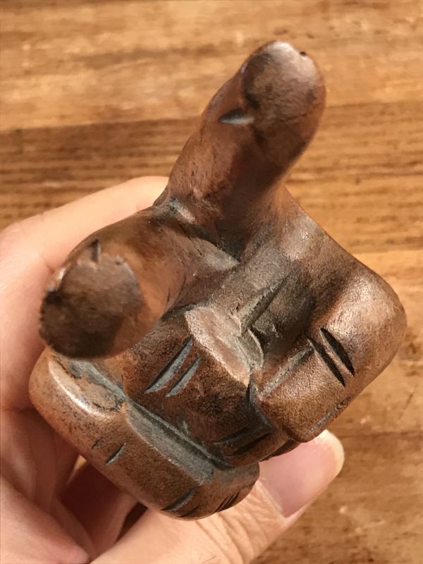 Wooden Peace Sign Figurine ピースサイン ビンテージ 置物 木彫り 70