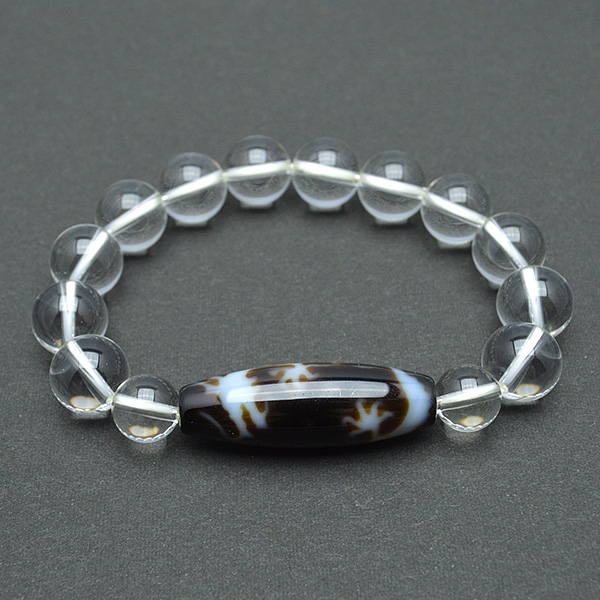 皇帝龍天珠(龍神天珠)五本爪・水晶 - 12mm玉、サイズ17cm | 天然石