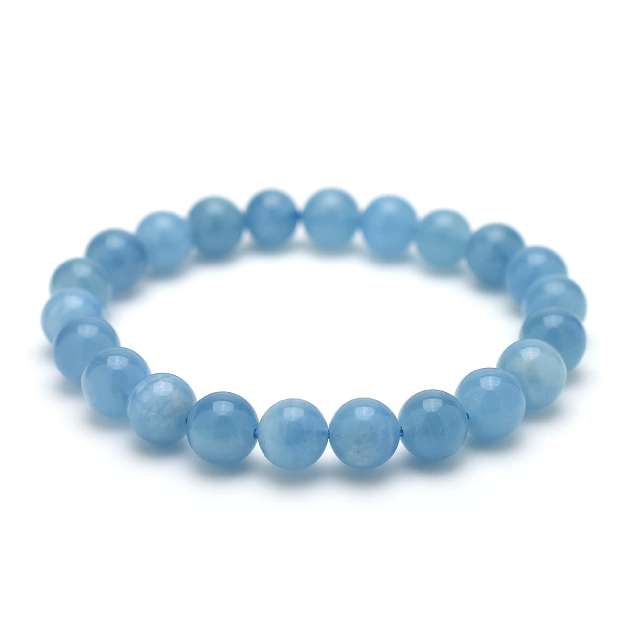 ディープアクアマリン(3Aランク) - 8mm玉、サイズ15cm | 天然石