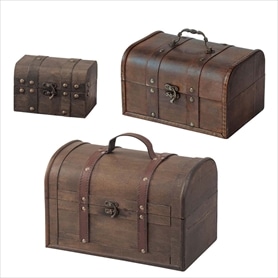 宝箱型木製トランクボックス ブラウン SS