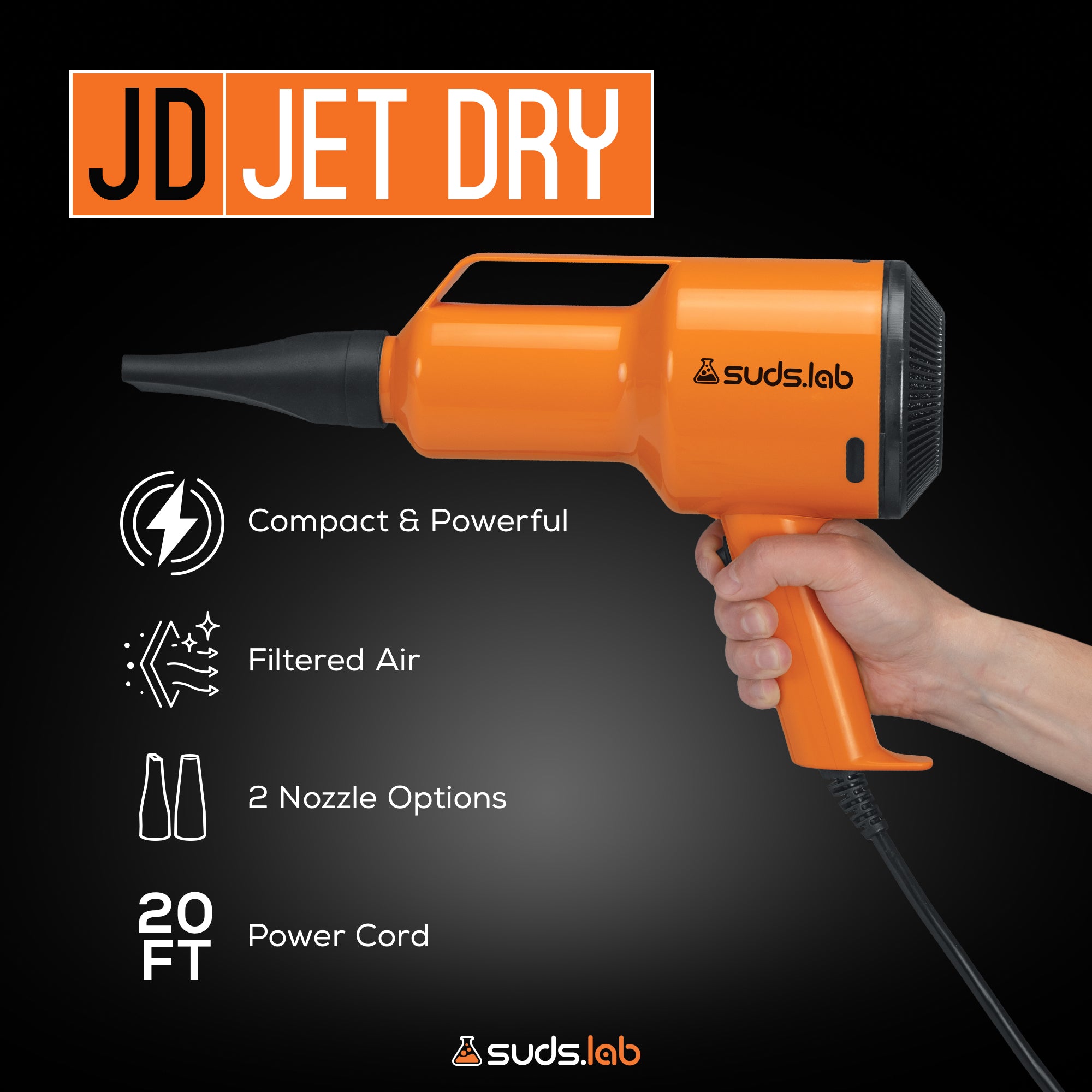 JD Jet Dry Car Drying Blower (2 Nozzles & 20 ft Power Cord – 1.5